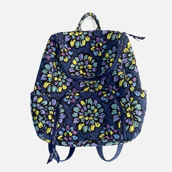 Vera Bradley Indigo Pop Quilted Cotton Convertible Backpack Tote Bag Floral Vera Bradley Double Zip Quilted Backpack Indigo Pop Blue  main image 2